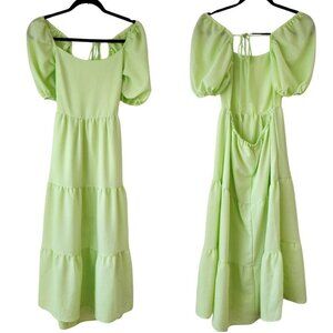 Talulah Aritzia Lime Green Tiered Maxi Dress Puff Sleeves Boho Peasant Women's S